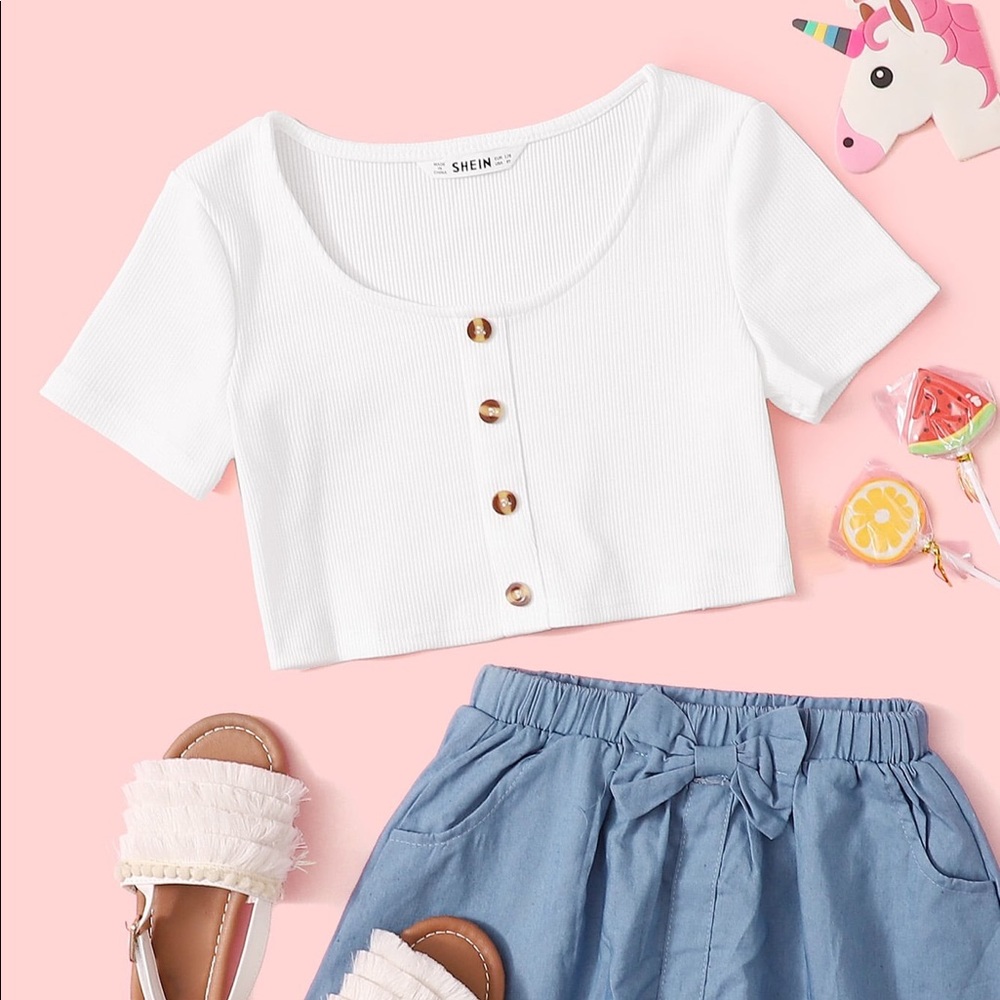 Cute white zelly button down crop top